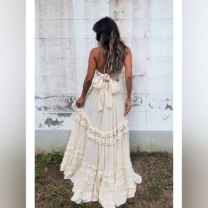 Boho Beach Resort Ruffle Halter Large Swing Flare Maxi Dress